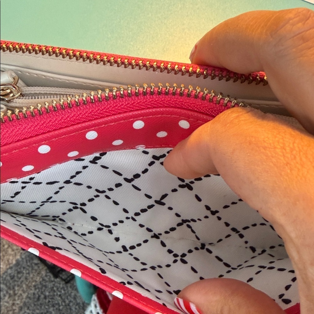 Kate Spade Red White Polka Dot Wallet Clutch wristlet zip around designer - Picture 10 of 11